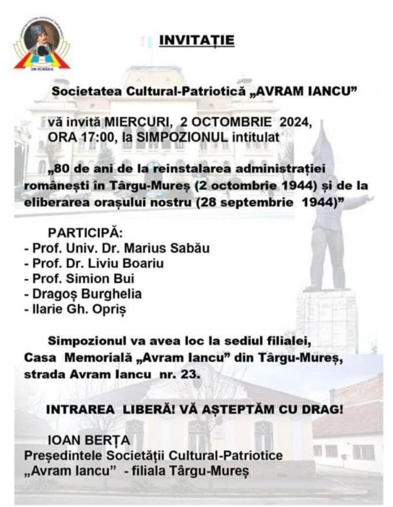 Simpozion dedicat eliberării Târgu-Mureșului, la 80 de ani de la reinstalarea administrației românești IMG 20240930 WA0001