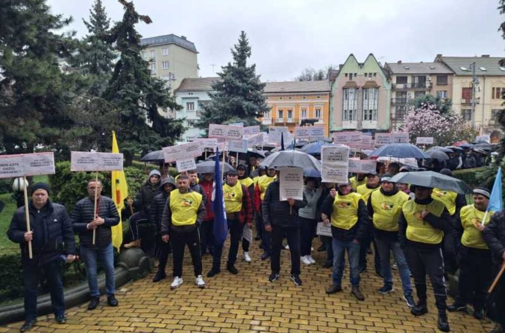 Protest sindical Azomureș: ”Vrem combinate, nu stadioane!” Protest sindical Azomureș